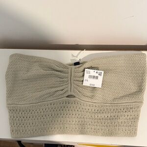 American Eagle Outfitters Knit Strapless Crop Top in Light Sage